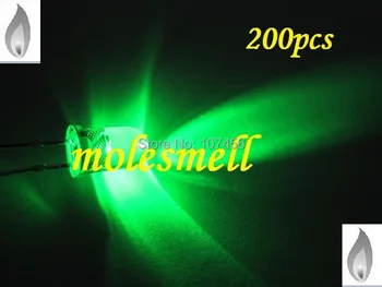 Gratis forsendelse 200 x 5 mm grønt Lys Lys Flimmer Ultra Lyse Blinkende grønne LED-lys grøn Leds