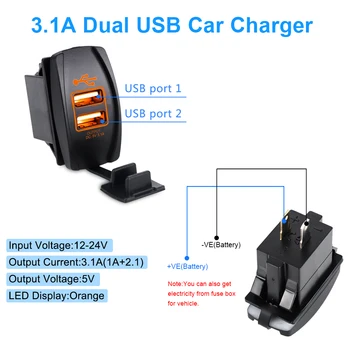 Urbanroad Red DC 12-24V Dual USB Port Bil Oplader til cigarettænderen, 5V 3.1 EN Auto Power Adapter Splitter Til IPhone