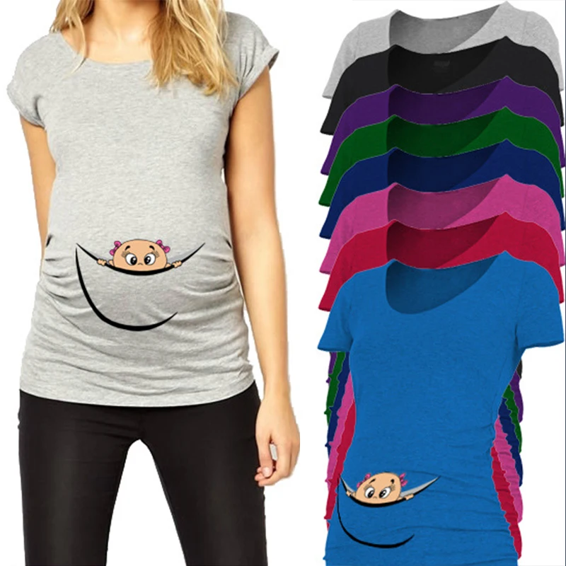 Tilbageholdelse rent auktion Sjove barsel toppe bomuld baby kigger ud t-shirts til gravide kvinder  o-neck t-shirts sommeren graviditet, barsel tøj tøj rabat | rabat \  Groendalspark.dk