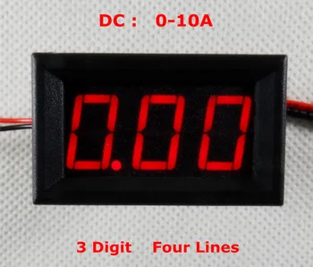 0.56-tommer 4-leder DC-3 bit digitalt amperemeter hovedet 0-10A 4-30V rød farve