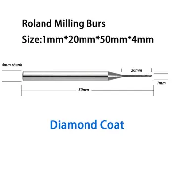 1,0 mm 20mm nå effekt længde Roland D50, 51D Fræsning burs Diamant Frakke til Zirkonia, Voks, PMMA, osv.
