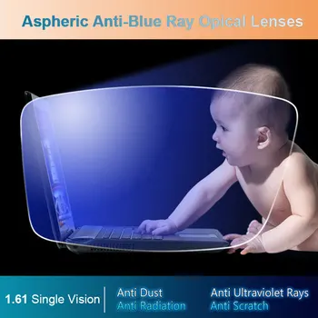 1.61 Anti-Blue Ray Enkelt Syn Asfæriske Optiske Linser Recept Briller Brillerne Vision Graders Linse til Briller Ramme