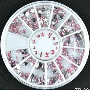 1 Kasse Søm Kunst Rhinestone Dekoration Fimo Stokke Pink Profileret Crystal DIY Runde Legering Udsmykning Plating Lyse UV Gel i Hjulet