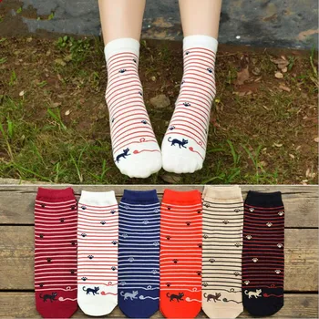 1 par nye design kat kvinder tegnefilm bomuld sokker kvinder ankel sokker egnet til forår og sommer gril sokker
