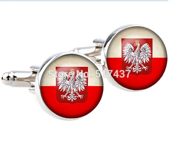 1 par Nye Mode manchetknapper til mænd Polen flag manchetknapper i Sølv forgyldt Polen flag manchetknapper foto cuff link