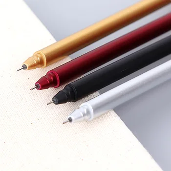 1 PC Guld Sølv Sort Rød Valgfri Minimalisme Simulering Metal Gel Pen Signatur Gelpen Runde Neutral Penne Skriver Papirvarer