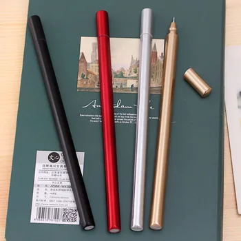 1 PC Guld Sølv Sort Rød Valgfri Minimalisme Simulering Metal Gel Pen Signatur Gelpen Runde Neutral Penne Skriver Papirvarer