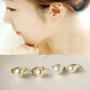 1 pc Simpelt Simuleret Pearl Golden Sølv Clips Øreringe Ingen piercing for Kvinder Mode Smykker Ear Cuff Wrap Øreringe