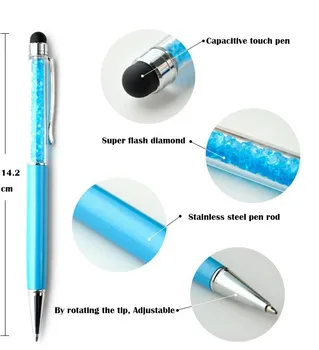 1 Pc Søde Crystal Pen Diamant Papirvarer, Kuglepenne Kuglepen 2 I 1 Crystal Stylus Pen Touch Pen Gratis Fragt