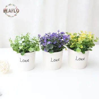 1 STK Mini Kunstig Plante, Blomst Potteplanter Bonsai med Kærlighed Alfabet Indretning Bryllup Hjem Dekorative Blomster Gave