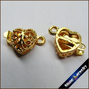 1 Strygere Sølv & Guld Plating Hjerte Filigran Blomster Max perler, Clips kroge til armbånd Skifte Stik smykker resultater