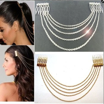1 stykke kvinder lady bøhmiske krone, guld metal kæde kvast hoved hovedbøjle smykker hovedbeklædning hår bånd gratis fragt