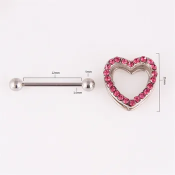 1 stykke Nye Ankomst Kirurgisk Stål Hjerte Brystvorte Piercing Ringe Kvinder Pink Krystal Brystvorte Piercing Bar Sexy Body Piercing Smykker