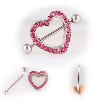 1 stykke Nye Ankomst Kirurgisk Stål Hjerte Brystvorte Piercing Ringe Kvinder Pink Krystal Brystvorte Piercing Bar Sexy Body Piercing Smykker