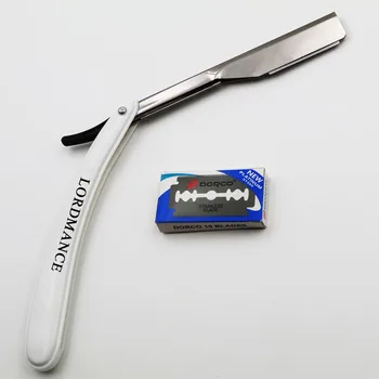 1 sæt Mænd Lige Frisør-edge Skrabere Folde Intimbarbering Kniv Hair Removal Tools Med 10 stk God kvalitet Vinger