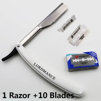1 sæt Mænd Lige Frisør-edge Skrabere Folde Intimbarbering Kniv Hair Removal Tools Med 10 stk God kvalitet Vinger
