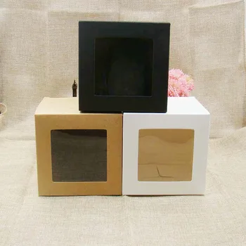 10*10*10 m 3color hvid/sort/kraft lager papir kasse med klare pvc-vindue .favoriserer display /gaver&crafts papir vindue kassen