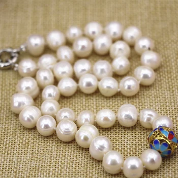 10-11mm naturlige ferskvands kulturperler perle nearround perler halskæde kvinder guld-farve cloisonne kæde choker smykker 18inch B3133