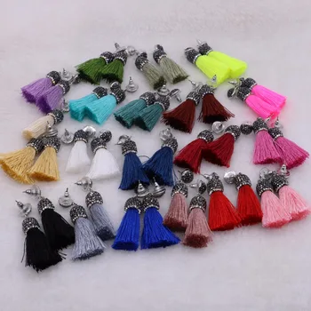 10 par Multi farve silk tassel øreringe håndlavede silke af høj kvalitet silke dingle øreringe multi farve druzy øreringe 1728