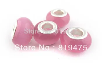 (10 stk/masse) 14mm Glas Cat-eye stort hul perler Pink Farve til smykkefremstilling Engros-og Detail