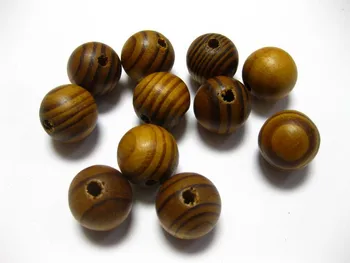 100 Naturlige Mønster Runde Træ Perler~ Træ-12mm