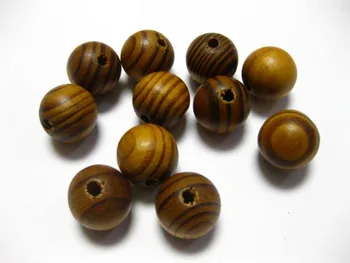 100 Naturlige Mønster Runde Træ Perler~ Træ-12mm