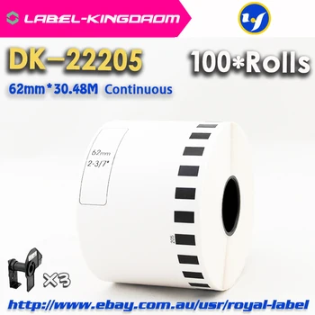100 Refill Ruller Kompatibel DK-22205 Label 62mm*30.48 M Kontinuerlig Kompatible Brother Label Printer Hvide Papir DK22205