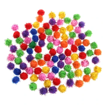 100 STK Farverige Mini Sparky Glitter Glimmer Bolde Lille Pom Bolden For Kat Legetøj W15