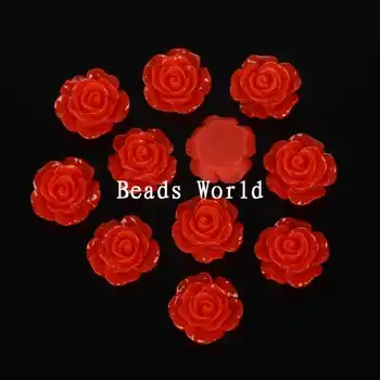 100 Stk Rød Rose Blomst, Harpiks, Flatback Cabochonslebet Scrapbog Udsmykning DIY Håndværk Forskønnelse 15mm i Dia (W05996 X 1)