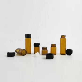 100 X 1 ml 2 ml 3ml Mini 5ml Amber Glas Æterisk Olie Flaske Blænde Reducer cap Lille Brunt Glas Hætteglas med hul indsætte