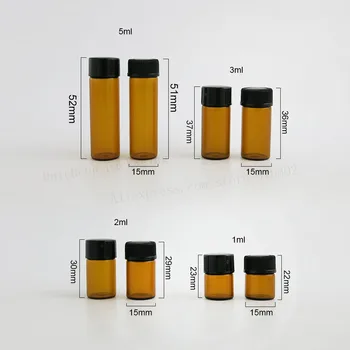 100 X 1 ml 2 ml 3ml Mini 5ml Amber Glas Æterisk Olie Flaske Blænde Reducer cap Lille Brunt Glas Hætteglas med hul indsætte