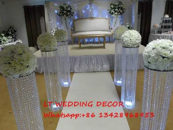 100cm høj K9 krystal bryllup kernen bryllup søjle med LED-lys , veje fører blomst stå kandelabre Bryllup dekoration