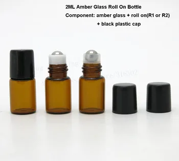 100pcs 2 ml roll on roller flasker essentielle olier roll-on genopfyldning deodorant, parfume flaske containere med sort låg