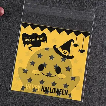 100pcs 3 Designs Halloween Dekoration Plast Cookie Emballage Pose Selvklæbende Pose Kiks 10*10cm