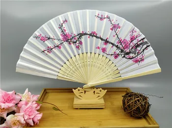 100pcs Elegant Blomme Cherry Blossom Silke Fan Bryllup Favoriserer Steg Blomst Hånd Fan Design Ideer Gave Customized LOGO ZA6009