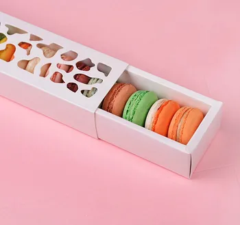 100pcs Luksus Hvide Lange Hule Macaron Max Cupcake Container Chokolade Kassen Bagning Pakke cookie boksen wa3533