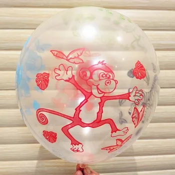 100pcs/masse 12-tommer Gennemsigtige dyreprint Ballon Happy Birthday Party Ballon Børns legetøj Ballon Gennemsigtig Farve Dyr