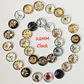 (100pcs/masse) 12MM diverse ur design runde Cabochons (blandede billeder,fladskærms tilbage) Glas Cabochons For Juvel DIY