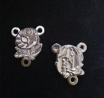 100pcs/masse billige antik sølv plating metal rosenkrans centrale, Mini Rose rosenkrans tilbehør