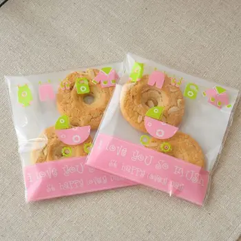 100pcs/masse Emballage selvklæbende tasker cookie plast emballage poser barnevogn Dåb pakke taske 10x11cm