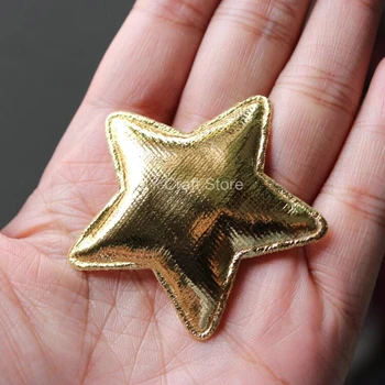 100pcs/masse Gold Star Følte Pentagram Satin Patch W/ Polstret Følte Stof Glitter DIY Håndværk Gratis Fragt
