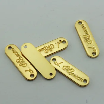 (100pcs/masse) shiny gyldne galvanisering lille lille metal tags, etiketter med tilpassede indgraveret navn for tøj til kvinder