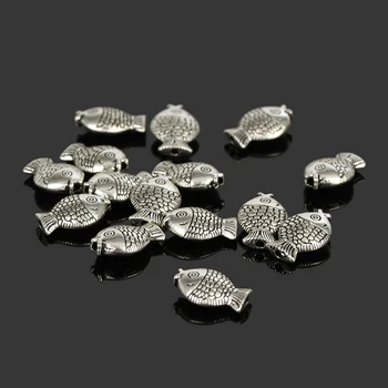 100pcs/masse Søde Charms Antikke Tibetansk Sølv Metal Perler Fisk Form Spacer Perler Passe Europæiske Armbånd Smykker DIY 8X12mm