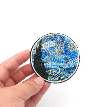 100pcs/masse Van Goghs Maleri stjernenatten Broderi Jern På Patches Til Tøj DIY Tilbehør Applique Armbind Klistermærker