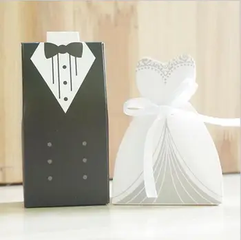 100pcs/masser Brud Og Brudgom Wedding Candy Box Gave Fordel Kasser Bryllup Bonbonniere Begivenhed Part Forsyninger Med Bånd