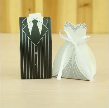 100pcs/masser Brud Og Brudgom Wedding Candy Box Gave Fordel Kasser Bryllup Bonbonniere Begivenhed Part Forsyninger Med Bånd