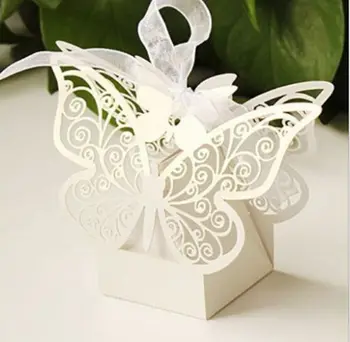 100pcs/meget Stor Luksus Butterfly Laser Cut Bryllup Favoriserer Max Bryllup Part Sweet Candy Bokse