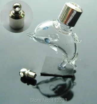 100pieces/masse skruelåg 29.5*18*10.3 mm dolphin Glas Hætteglas Vedhæng navn eller ris kunst glas halskæde vedhæng mini glas flaske
