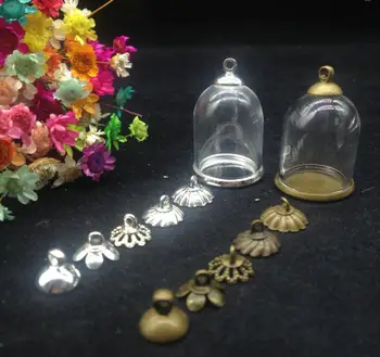 100sets/lot25*18mm rør glas globe bronze/sølv forgyldt almindelige base perler cap glas hætteglas diy vedhæng glas flaske tilbehør