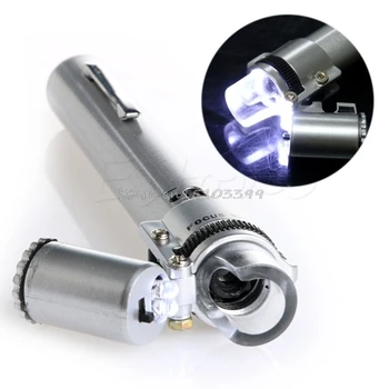 100X Mikroskop Lomme Valuta LED Lys Smykker Linse Forstørrelse Lup Glas Nye G08 Drop skib